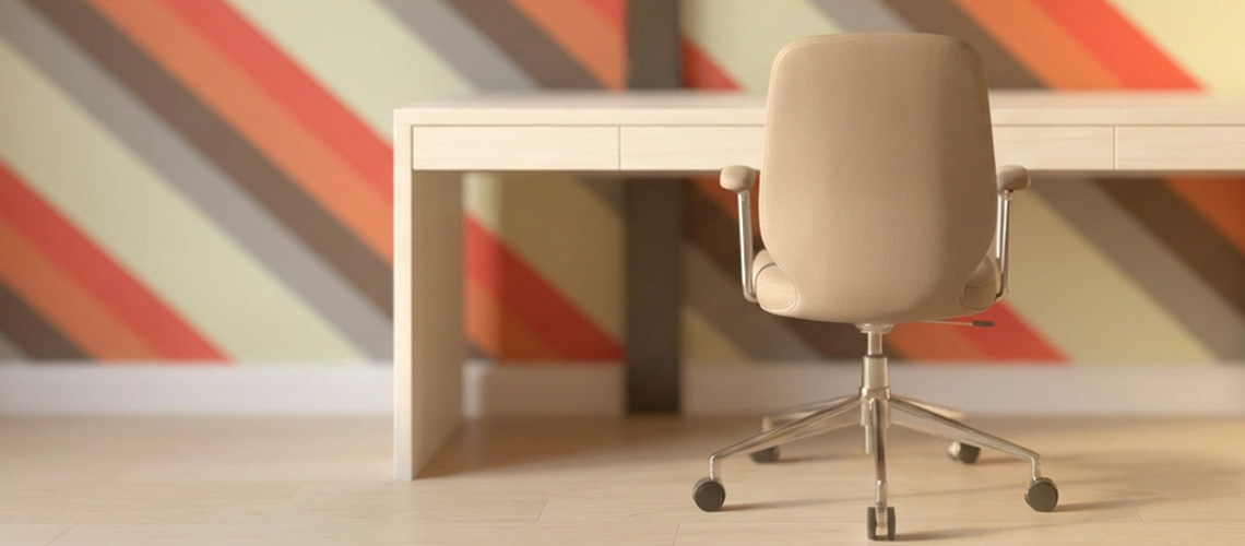 Sedia con scrivania vuota con parete con graica Studio Cavalca-Brindani e Associati